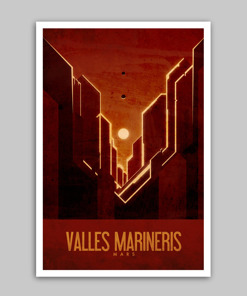 Illustration for article titled Tour the landmarks of Mars in these vintage travel posters